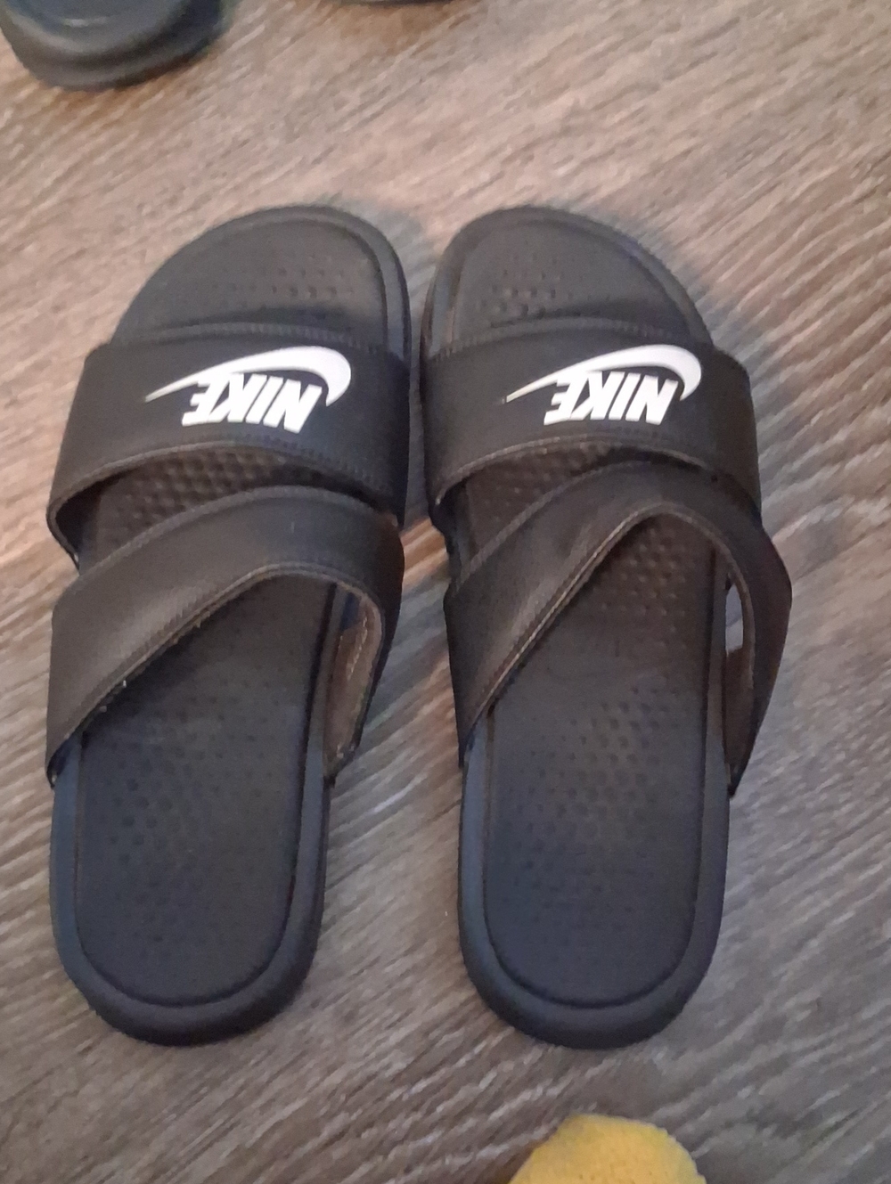 Nike Men's Black Slide Sandals with White Logo